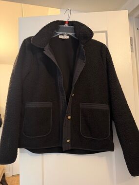 J. Crew women’s Black Faux Fur Button-Front Jacket